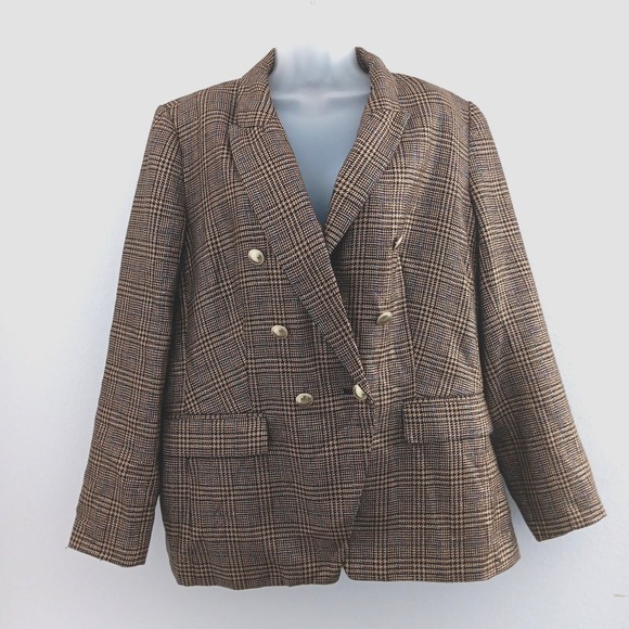 Nine West Jackets & Blazers - NINE WEST Double Breasted Blazer XXL Gold Plaid Metallic Gold Buttons NEW Career